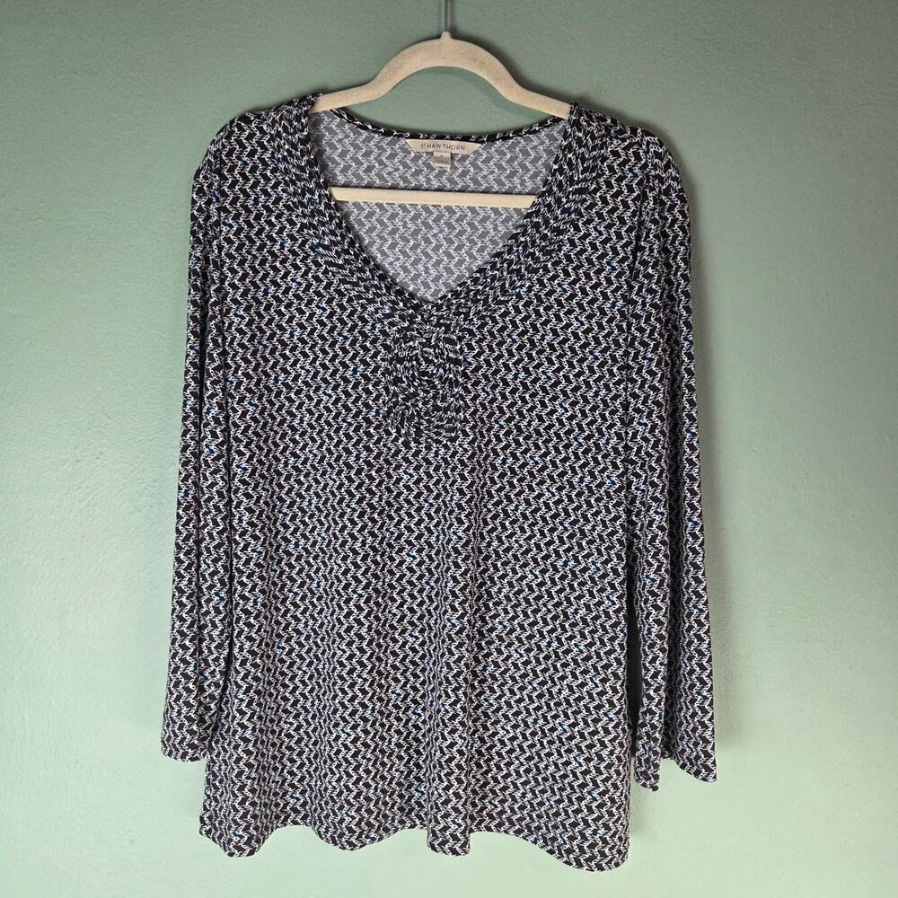 41 Hawthorn Womens XL Relita Macrame Neckline Knit Top Black Geometric Chevron